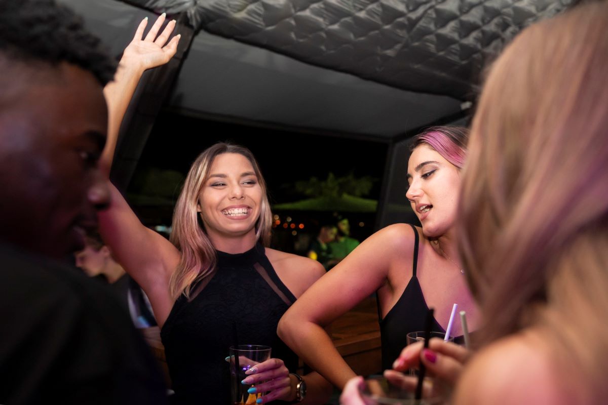 friends on a party bus
